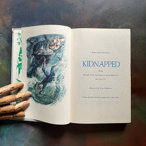 Kidnapped written by Robert Louis Stevenson with illustrations by Tom O'Sullivan-junior deluxe editions book-vintage children's book-view of the title page & frontispiece