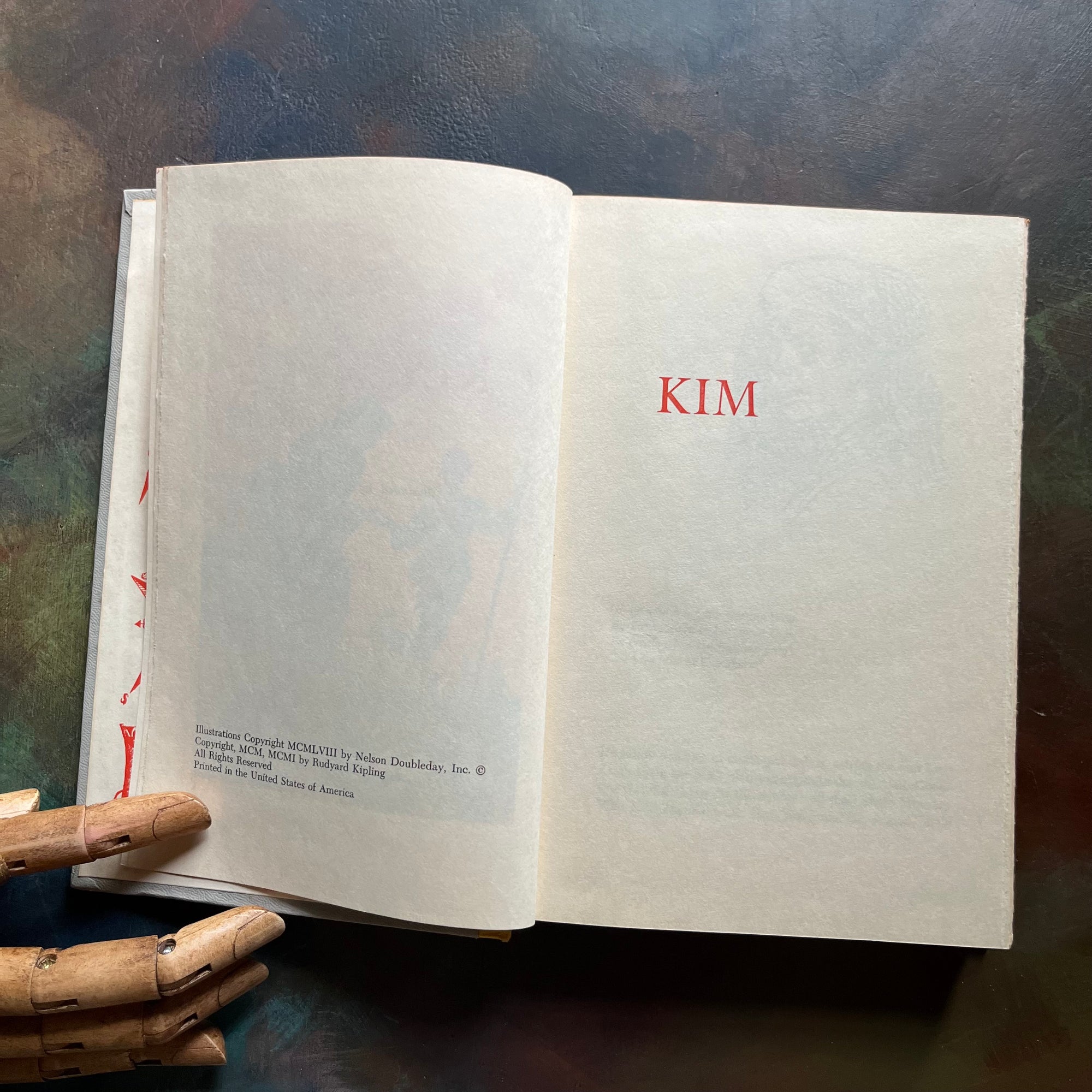Kim written by Rudyard Kipling with illustrations by Richard M. Powers-1958 Junior Deluxe Editions Book-vintage children's chapter book-view of the copyright & half title pages