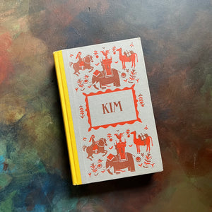 Kim written by Rudyard Kipling with illustrations by Richard M. Powers-1958 Junior Deluxe Editions Book-vintage children's chapter book-view of the front cover - embossed