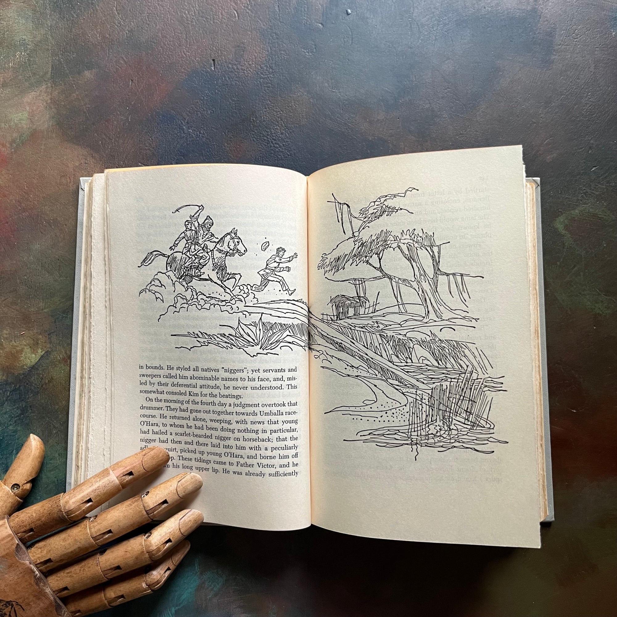 Kim written by Rudyard Kipling with illustrations by Richard M. Powers-1958 Junior Deluxe Editions Book-vintage children's chapter book-view of the black & white illustrations
