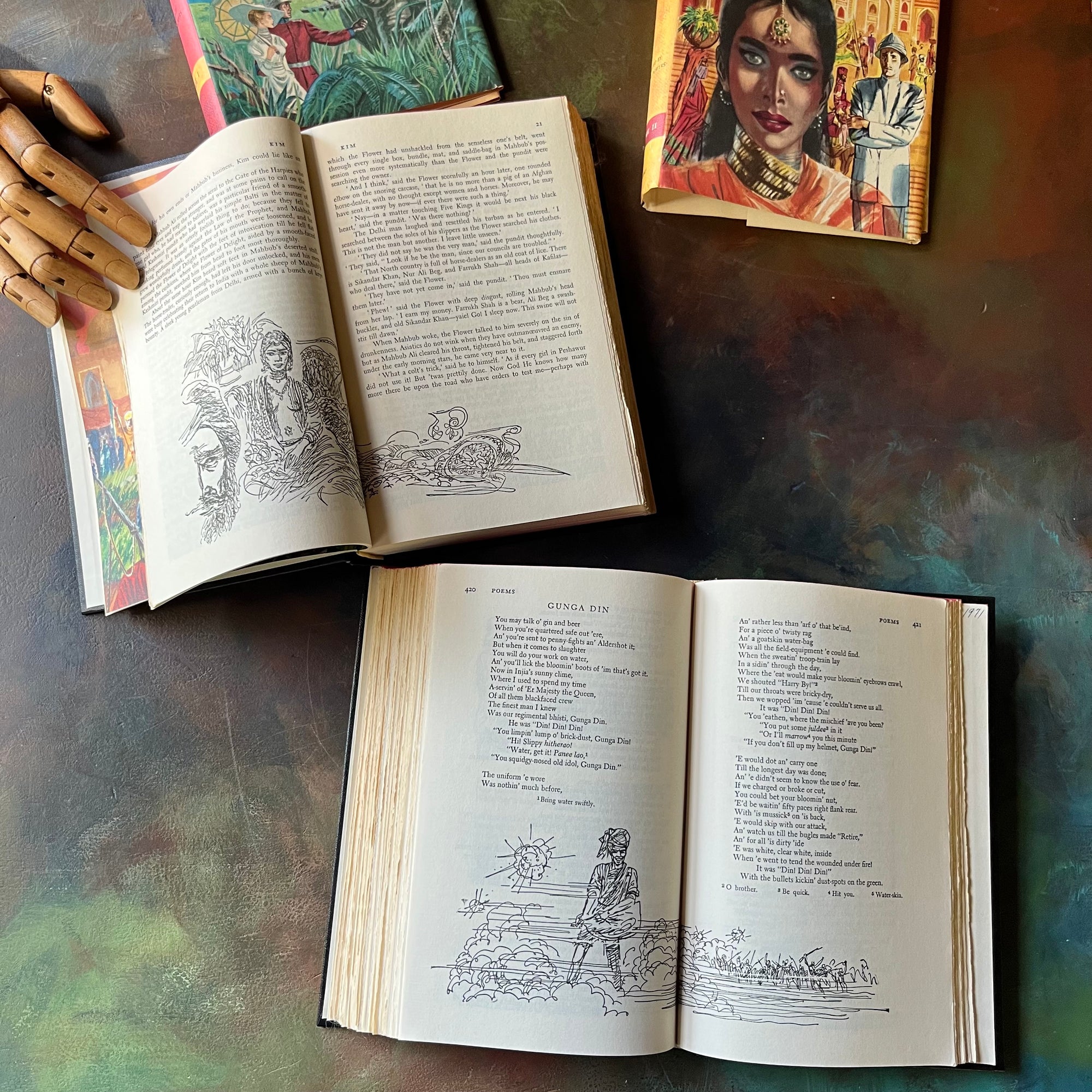 Kipling A Selection of His Stories and Poems-Volumes I and II-selected by John Beecroft-vintage Rudyard Kipling poetry-short stories-view of the illustrations within the pages