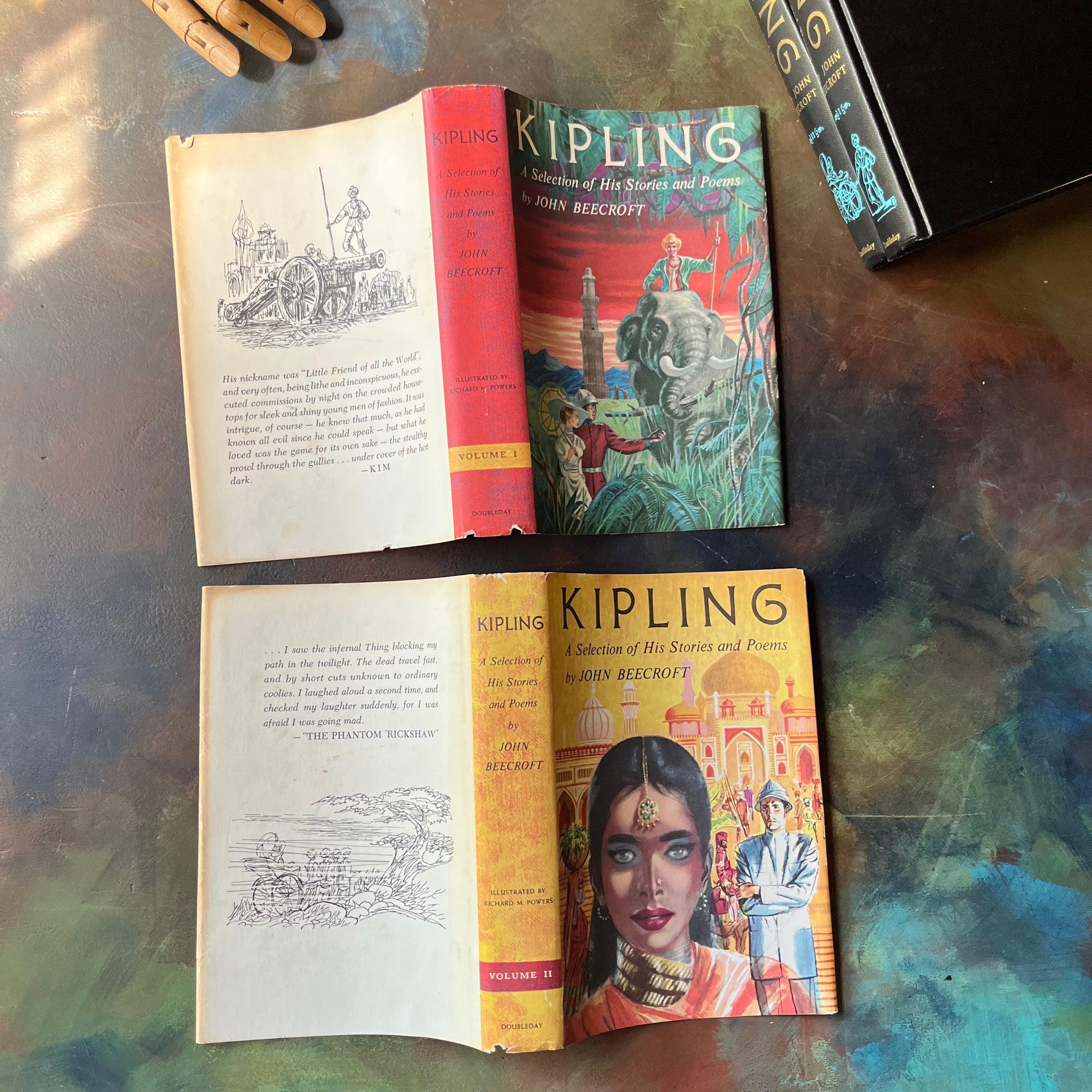 Kipling A Selection of His Stories and Poems-Volumes I and II-selected by John Beecroft-vintage Rudyard Kipling poetry-short stories-view of the outside of the dust jackets