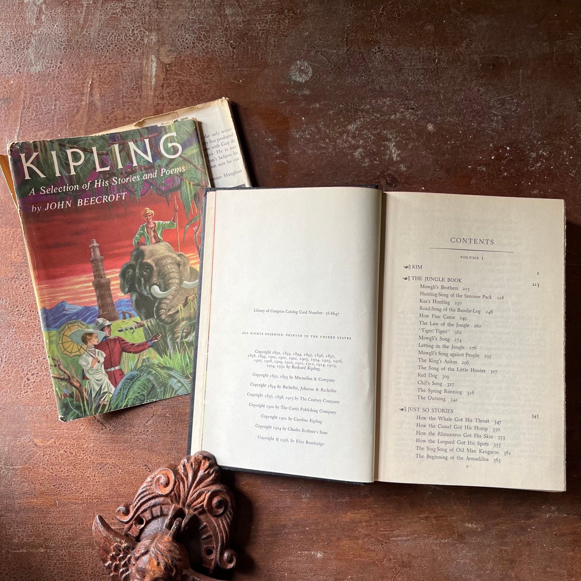 vintage short stories, vintage children's books - Kipling A Selection of His Stories and Poems by John Beecroft - view of the copyright & contents pages