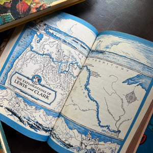 Landmark Series Book Set of Five Chapter books for children including The Lewis and Clark Expedition, Catherine the Great, Gettysburg, John F. Kennedy and PT-109, and Thirty Seconds over Tokyo-World History-US History-history books for children-kids chapter books-view of the map of the path Lewis and Clark took on their Expedition