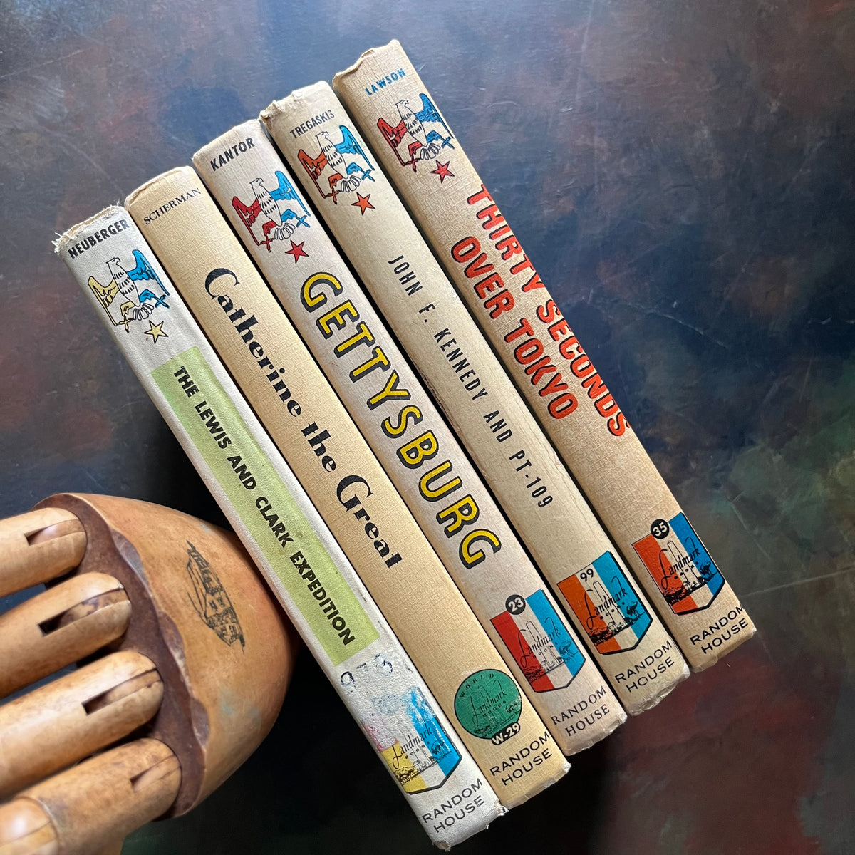 Landmark Series Book Set of Five Chapter books for children including The Lewis and Clark Expedition, Catherine the Great, Gettysburg, John F. Kennedy and PT-109, and Thirty Seconds over Tokyo-World History-US History-history books for children-kids chapter books-view of the spines