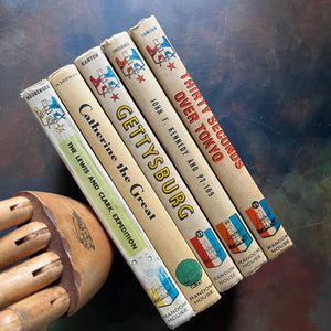 Landmark Series Book Set of Five Chapter books for children including The Lewis and Clark Expedition, Catherine the Great, Gettysburg, John F. Kennedy and PT-109, and Thirty Seconds over Tokyo-World History-US History-history books for children-kids chapter books-view of the spines