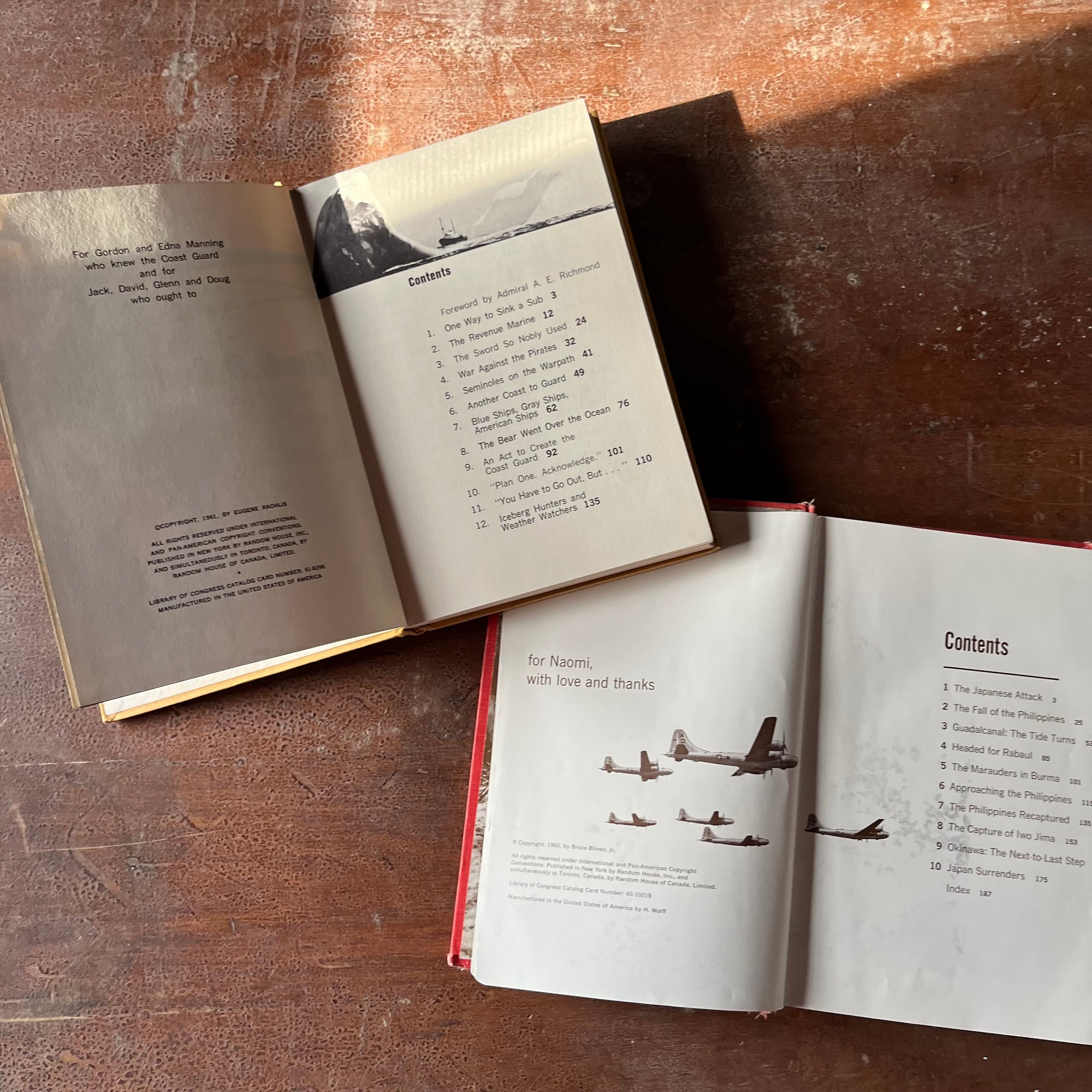 vintage children's history, chapter books - Pair of Landmark Series Books: The Story of the U. S. Coast Guard & From Pearl Harbor to Okinawa - view of the copyright pages