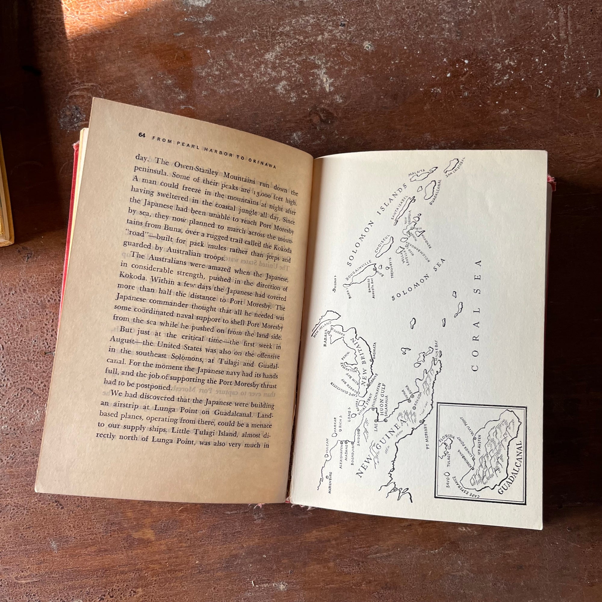 vintage children's history, chapter books - Pair of Landmark Series Books: The Story of the U. S. Coast Guard & From Pearl Harbor to Okinawa - view of the maps inside From Pearl Harbor to Okinawa