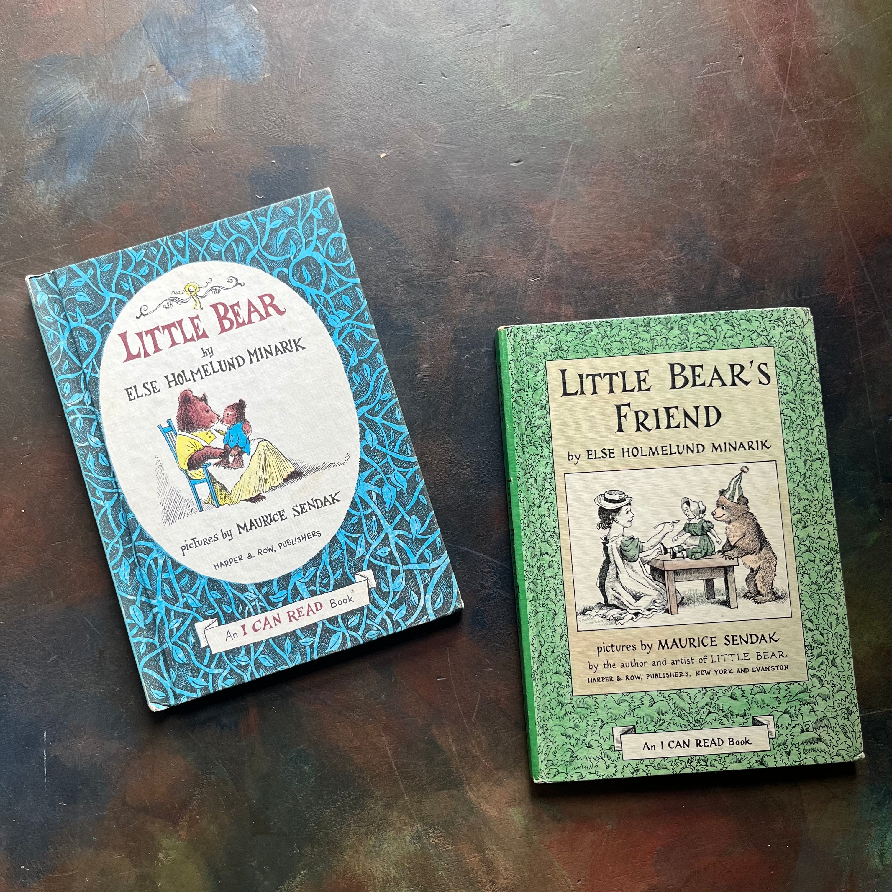 vintage children's picture books, An I Can Read Book - Pair of Little Bear Books written by Else Holmelund Minarik with illustrations by Maurice Sendak - Little Bear and Little Bear's Friend - view of the front covers