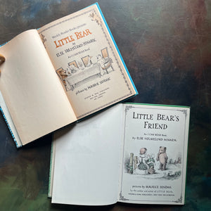 vintage children's picture books, An I Can Read Book - Pair of Little Bear Books written by Else Holmelund Minarik with illustrations by Maurice Sendak - Little Bear and Little Bear's Friend - view of the title pages