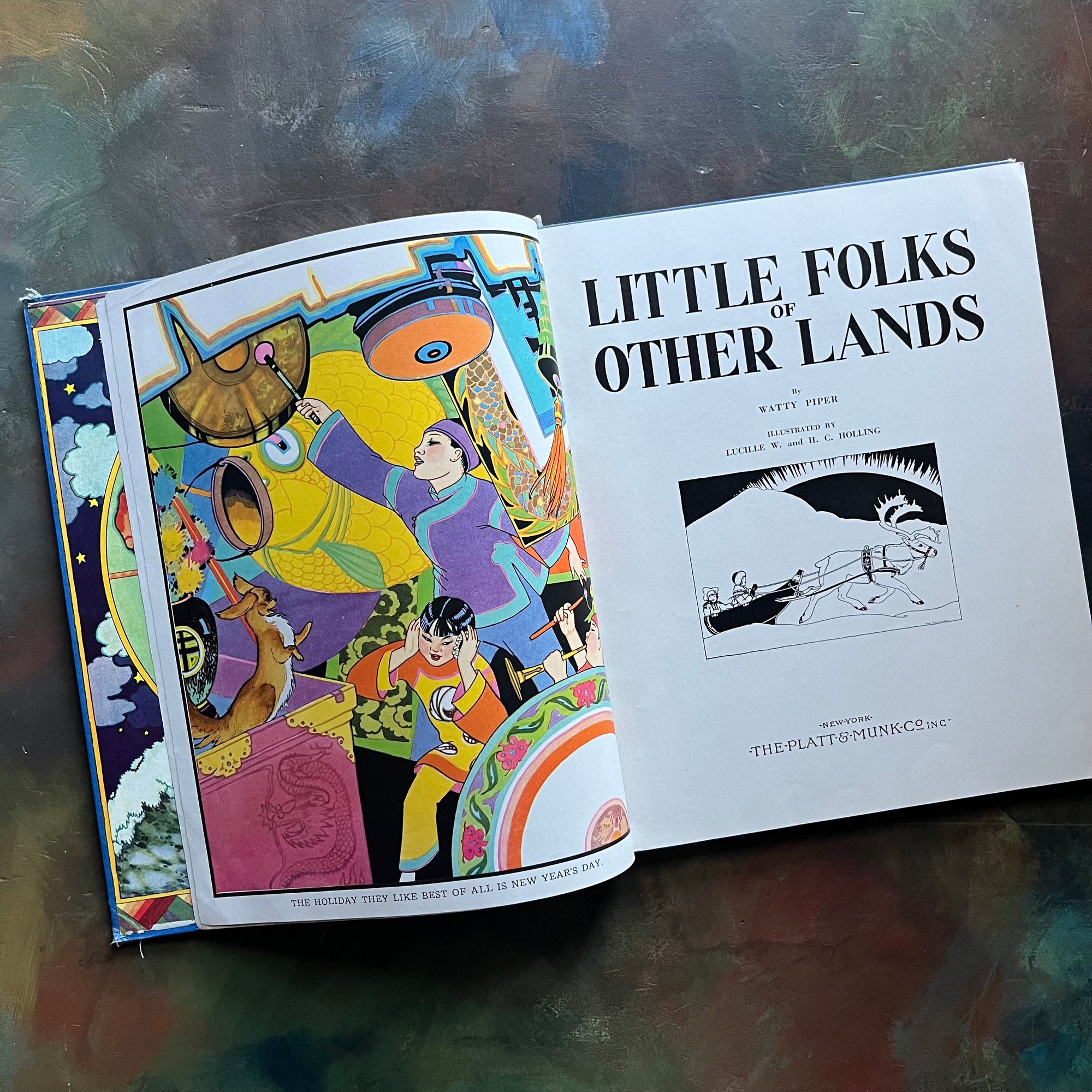 Little Folks of Other Lands written by Watty Piper-with illustrations by Lucille and Holling C. Holling-vintage world geography study-vintage children's book-view of the title page and frontispiece