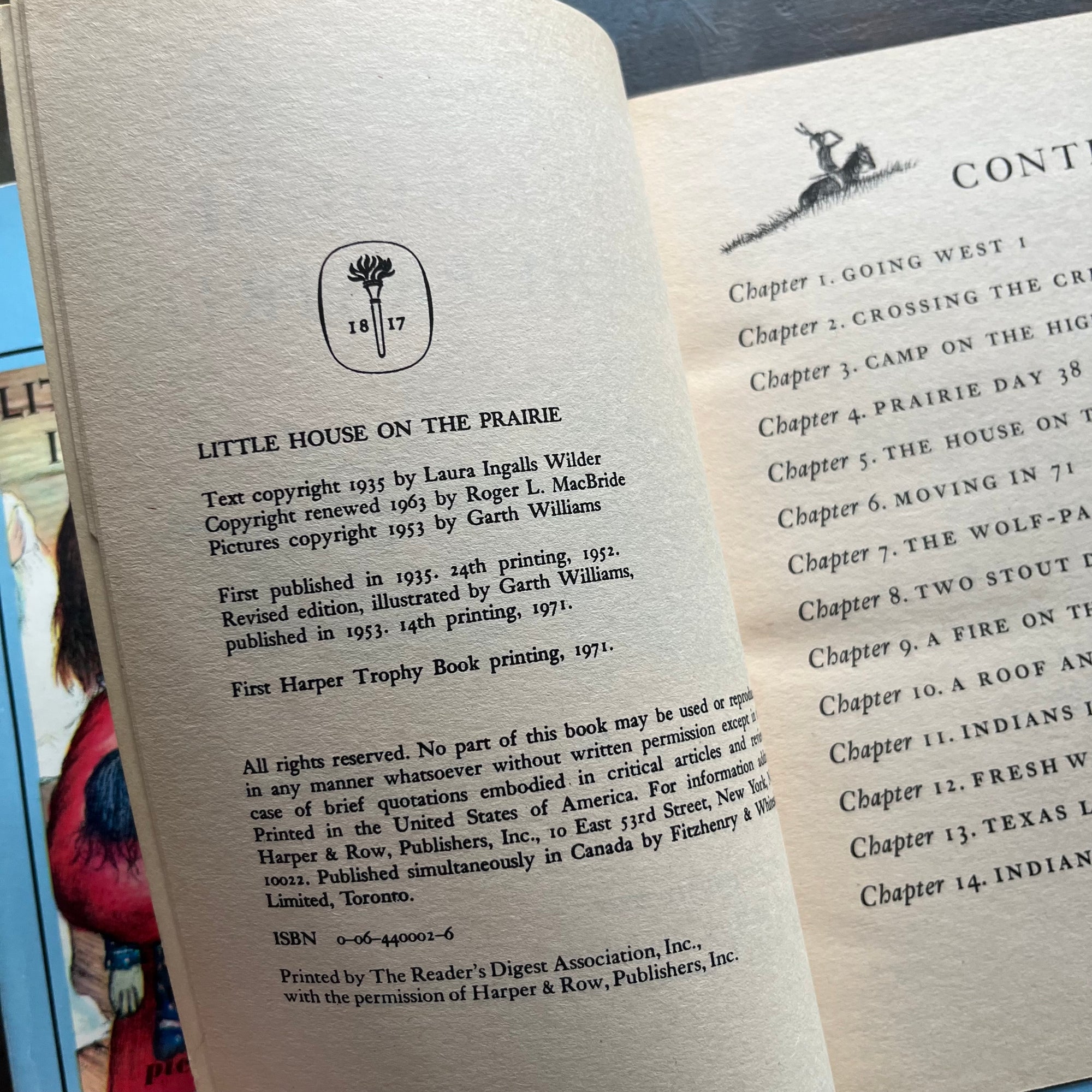 Little House on the Prairie Blue Cover Collection written by Laura Ingalls Wilder with illustrations by Garth Williams - 1970's paperbacks-view of the copyright page