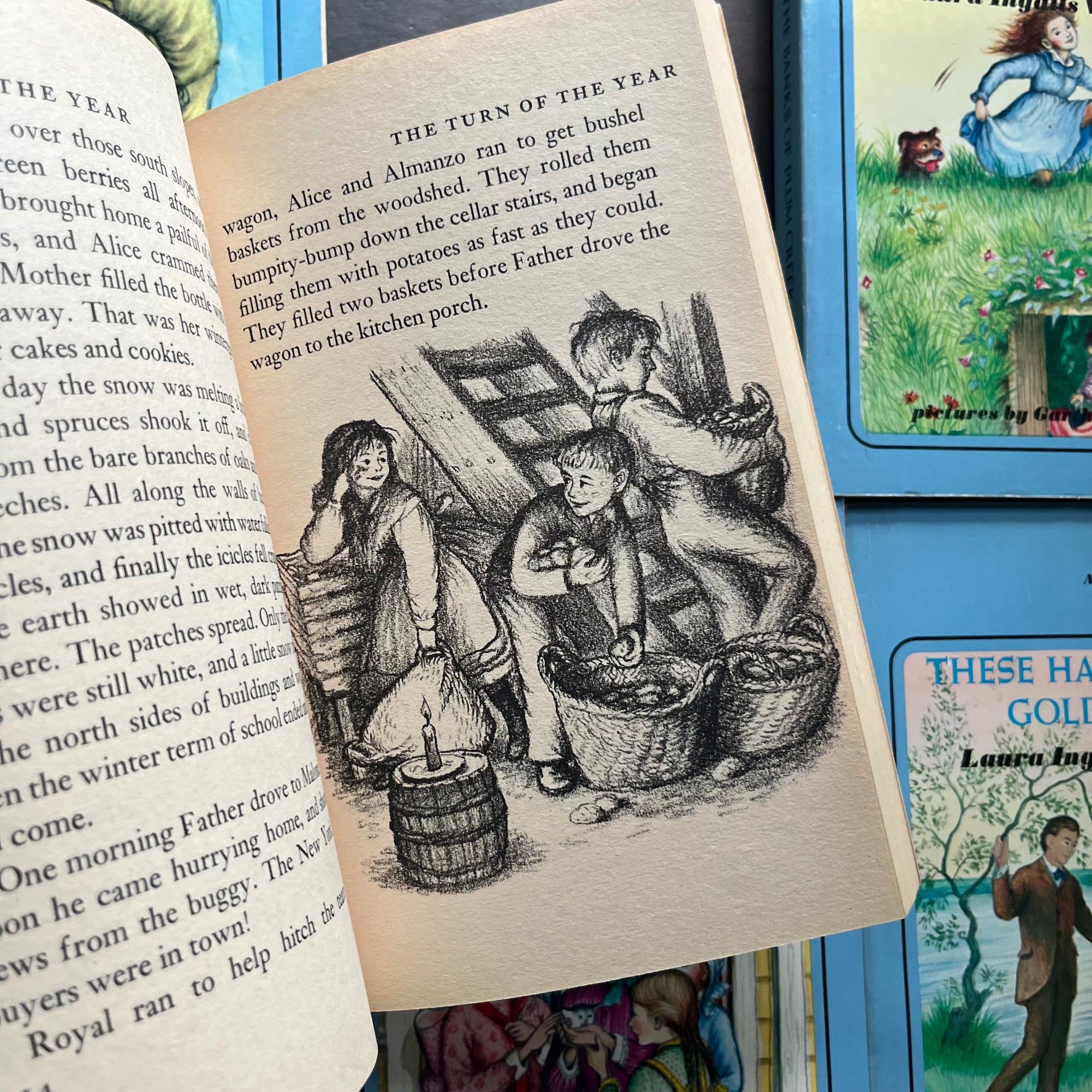 Little House on the Prairie Blue Cover Collection written by Laura Ingalls Wilder with illustrations by Garth Williams - 1970's paperbacks-view of the illustrations