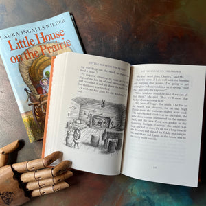 Little House on the Prairie by Laura Ingalls Wilder-Garth Williams-1991 Hardcover Edition-vintage living history book-children's fiction-view of the illustration of the inside of their house on the prairie