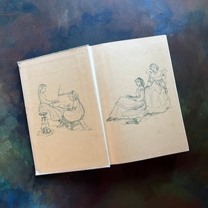 Little Women written by Louisa May Alcott with illustrations by Tasha Tudor-1969 Edition-classic American Literature-homeschool must have-classic children's literature-view of the inside cover's end papers with the four March girls together
