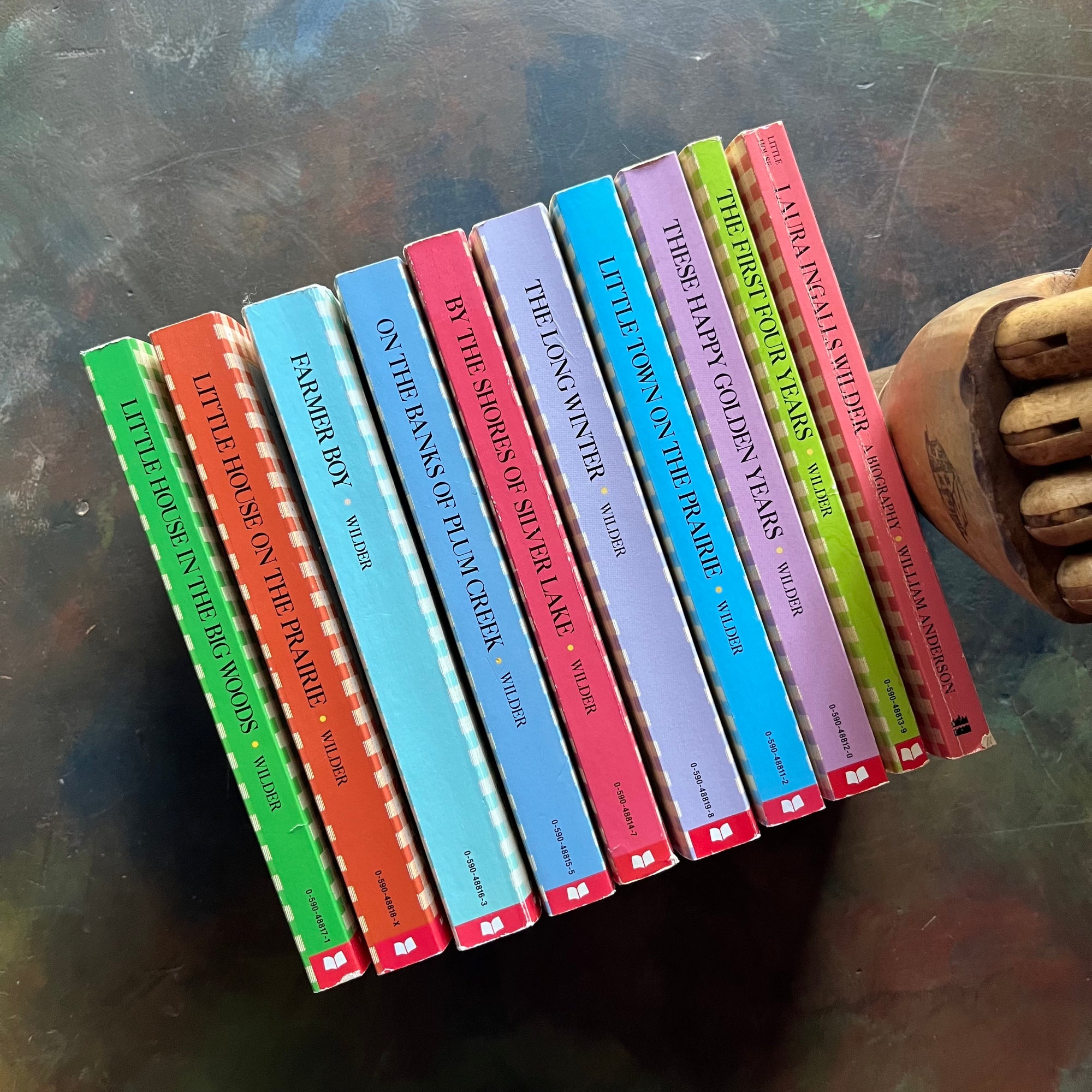 Log Cabin Vintage – vintage children’s book, children’s book, chapter book, scholastic books - Little House on the Prairie Complete Book Set by Laura Ingalls Wilder with Illustrations by Garth Williams – view of the spines
