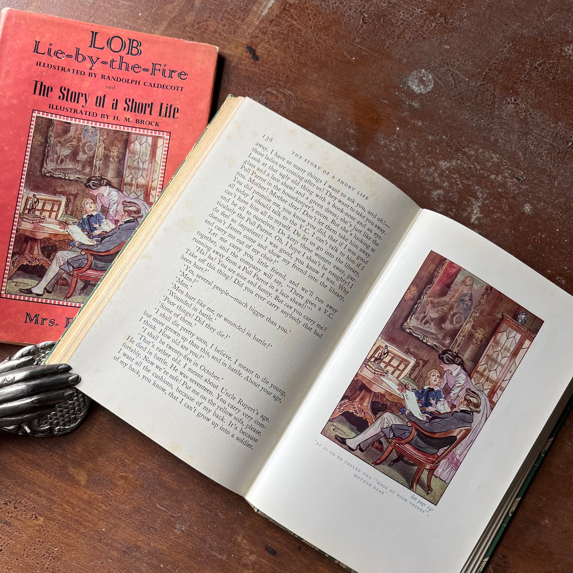 Lob Lie by the Fire The Story of a Short Life by Mrs. Ewing-vintage Dent Dutton Children's Classic Edition-vintage children's chapter book-view of a full-color, full-page illustration