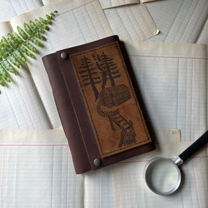 Log Cabin Leather Journal or Guest Book, nature, gratitude or book journal - blank journal - view of the darker leather front cover