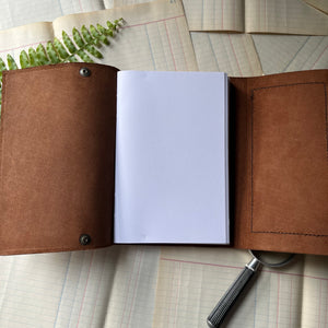 Log Cabin Leather Journal or Guest Book, nature, gratitude or book journal - blank journal - view of the beginning of the journal when opened