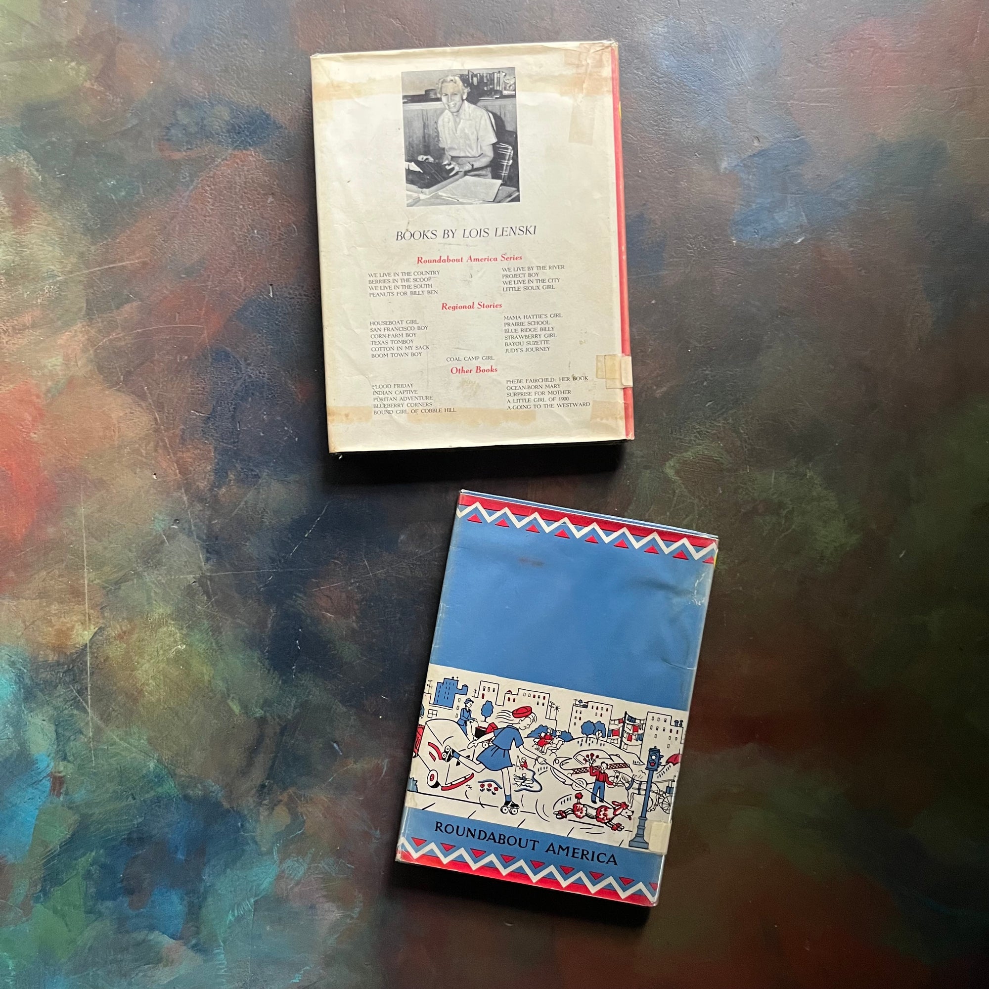 Lois Lenski 2-Book Set–Strawberry Girl and We Live in the City-vintage children's books-round-about America Book Series-Newbery Award Book-view of the back covers
