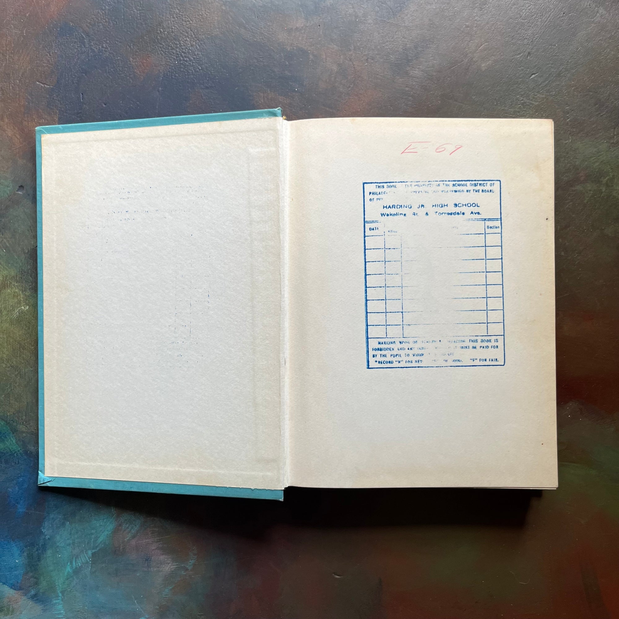 Lorna Doone written by R. D. Blackmore with illustrations by Alexander Key-1938 Scott Foresman and Company Edition-vintage chapter book-view of the inside cover - note the school stamp