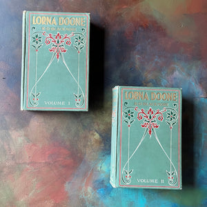 Lorna Doone A Romance of Exmoor - Volumes I and II written by R.D. Blackmore-antique book-view of the embossed front cover