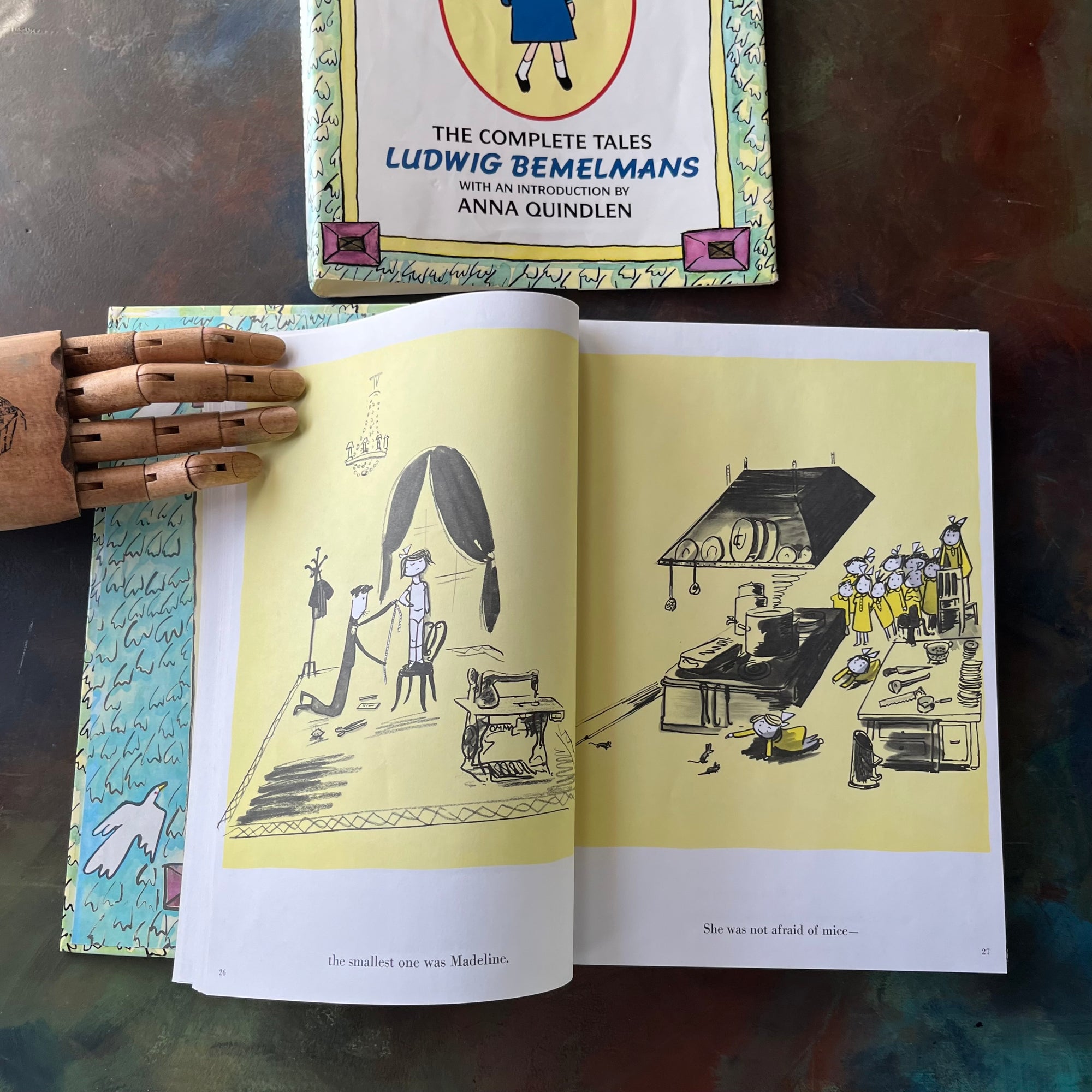 Mad About Madeline written & illustrated by Ludwig Bemelmans-The Complete Tales-with introduction by Anna Quindlen-vintage children's picture books-vintage living books-view of the yellow, black & white illustrations