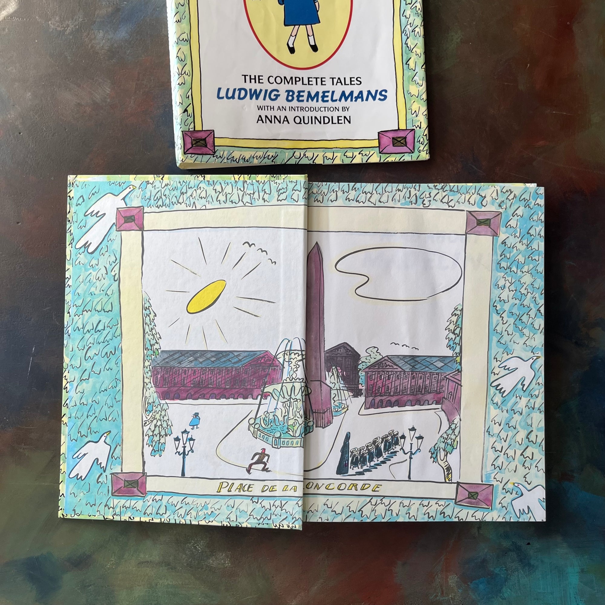 Mad About Madeline written & illustrated by Ludwig Bemelmans-The Complete Tales-with introduction by Anna Quindlen-vintage children's picture books-vintage living books-view of the inside cover - note the page wrinkle