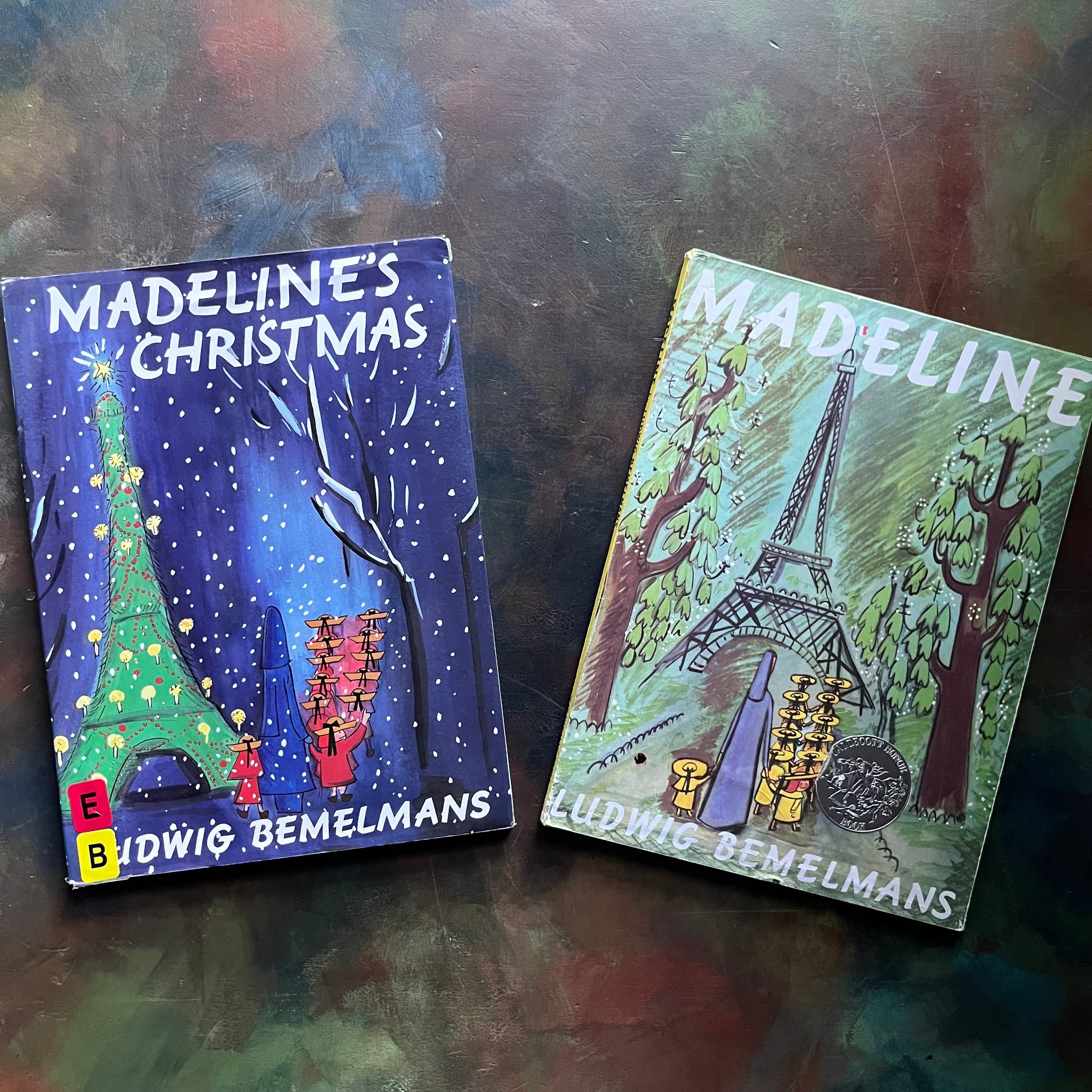 Madeline-Madeline's Christmas-Ludwig Bemelmans-Caldecott Honor winner-vintage children's picture books-view of the front covers