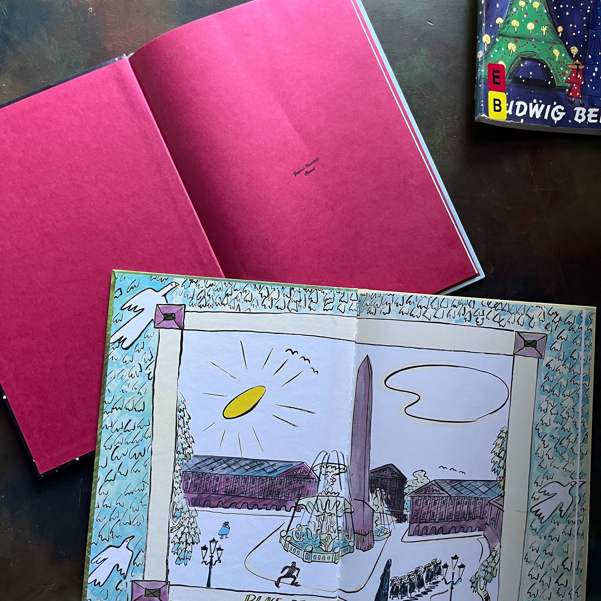 Madeline-Madeline's Christmas-Ludwig Bemelmans-Caldecott Honor winner-vintage children's picture books-view of the inside covers