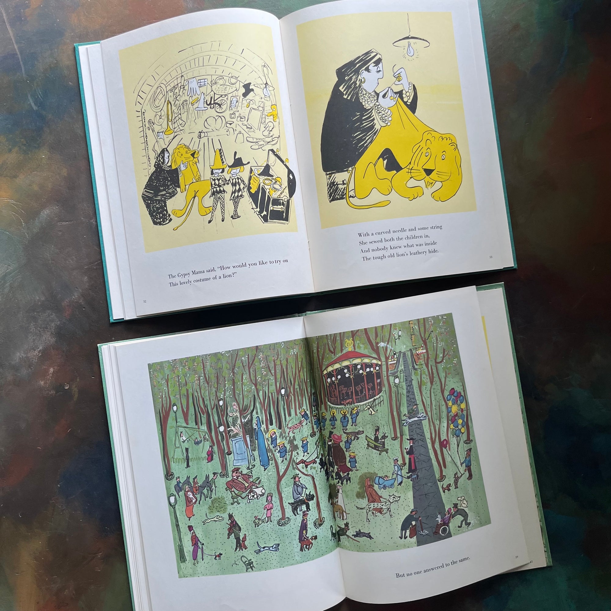Madeline's Rescue (1954 Caldecott Winner)-Madeline and the Gypsies-written and illustrated by Ludwig Bemelmans-Caldecott winner-vintage children's picture books-view of the illustrations