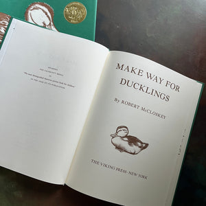 Make Way for Ducklings-Robert McCloskey-Caldecott Winning Picture Book-vintage children's picture book-must read children's book-Log Cabin Vintage Top 100 Must Read Children's Book-view of the title page