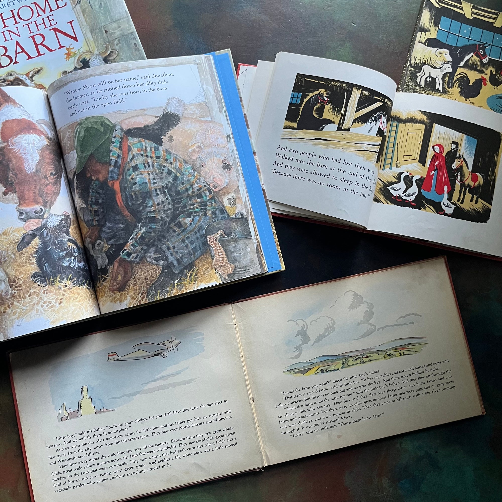 Margaret Wise Brown Storybook Collection-Christmas in the Barn-Home in the Barn-Streamlined Pig-vintage children's picture books-Barbar Cooney, Kurt Weise and Jerry Pinkney illustrations-view of the illustrations
