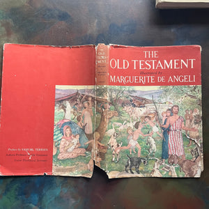 Marguerite de Angeli's Book of Nursery and Mother Goose Rhymes-The Old Testament-Nursery Rhymes-Old Testament for Children-children's religious studies-view of the outside of the dust jacket of The Old Testament - note the wear and tears especially around the edges.