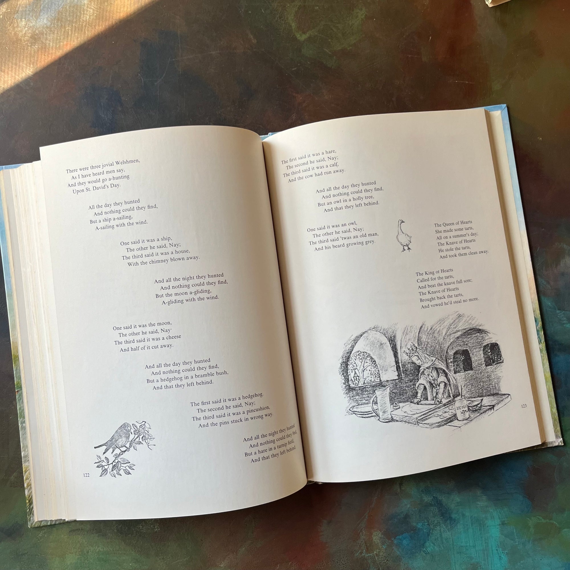 Marguerite de Angeli's Book of Nursery and Mother Goose Rhymes-vintage children's book-Caldecott honor book-view of the black & white illustrations