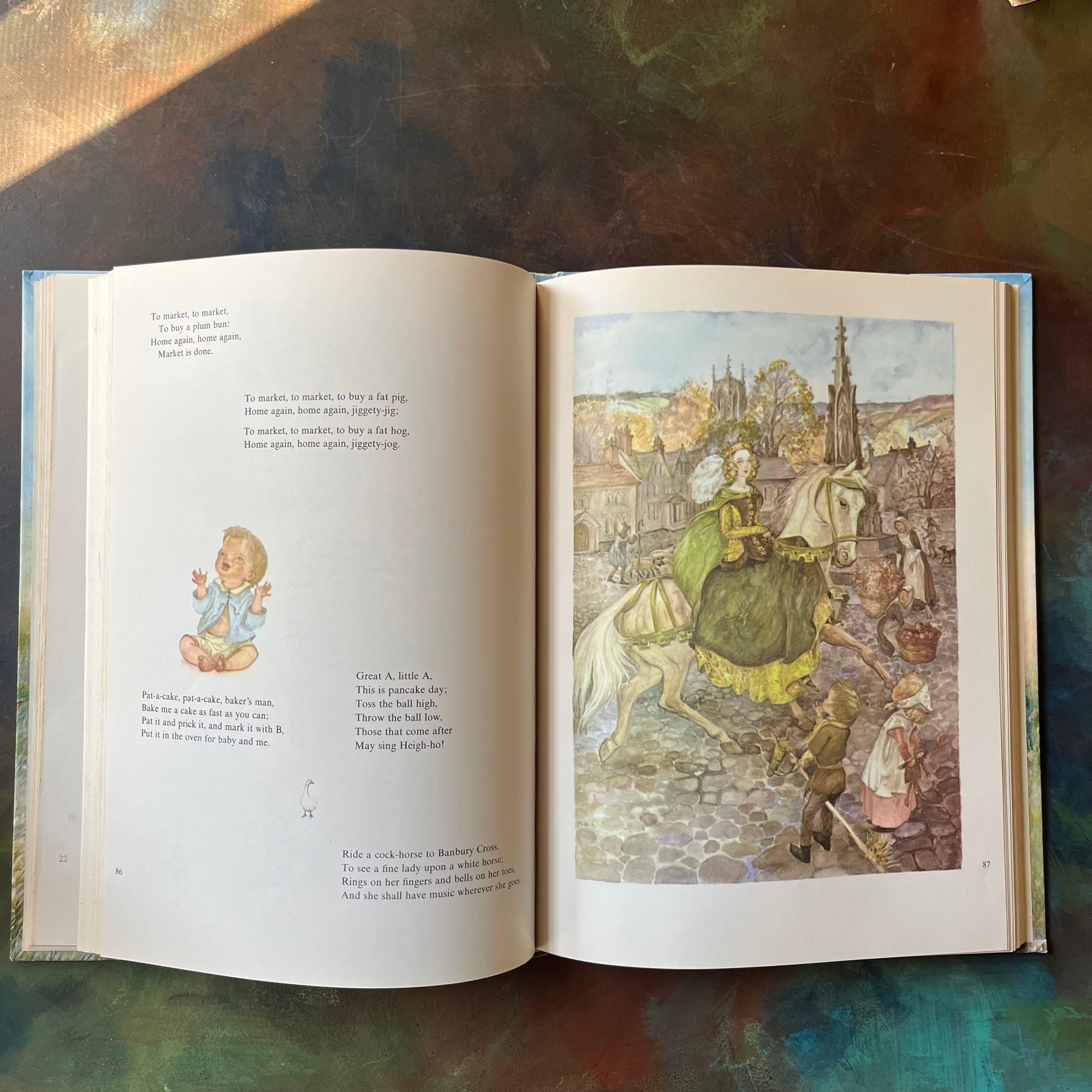 Marguerite de Angeli's Book of Nursery and Mother Goose Rhymes-vintage children's book-Caldecott honor book-view of the color illustrations