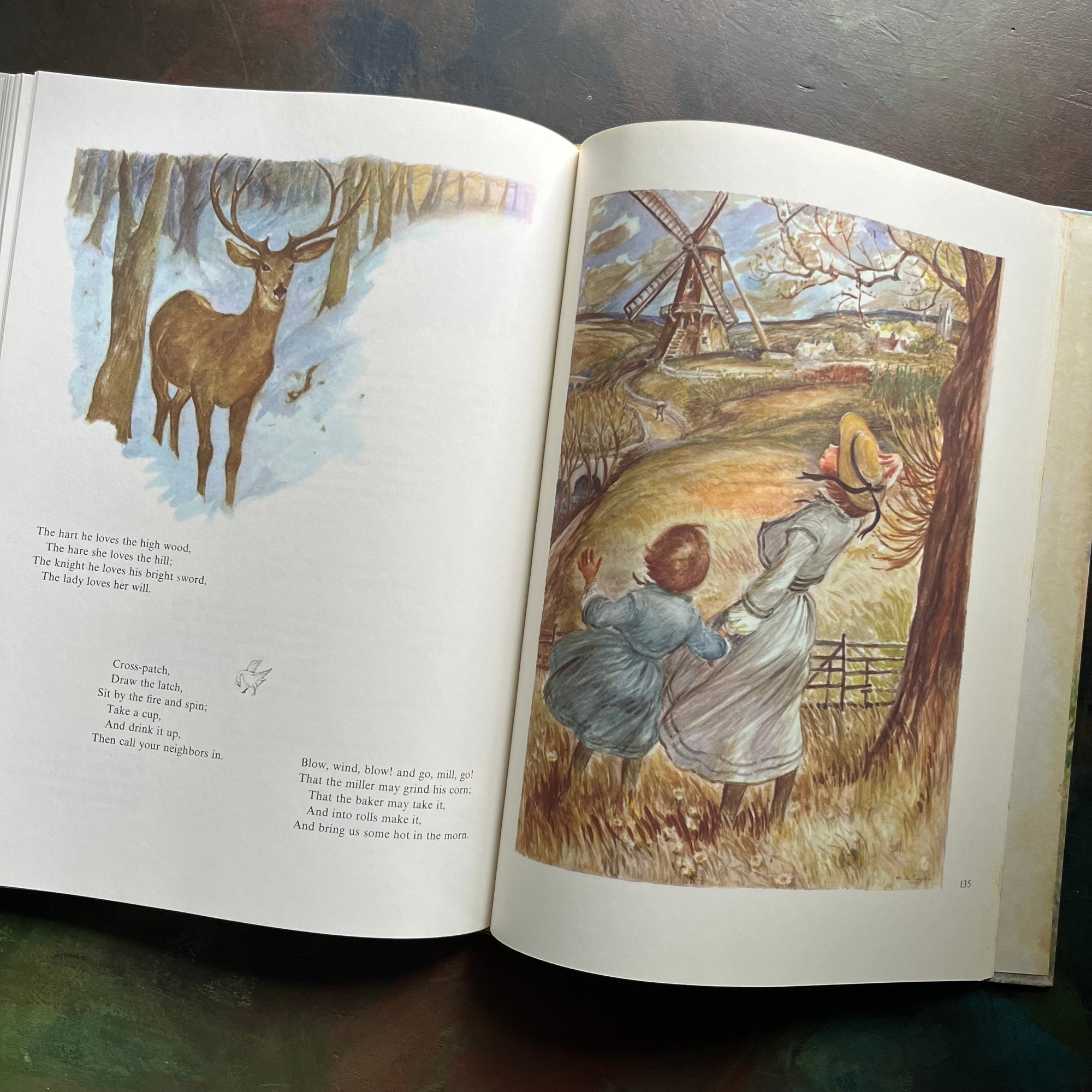 Marguerite de Angeli's Book of Nursery and Mother Goose Rhymes-vintage children's book-Caldecott honor book-view of the illustrations in color