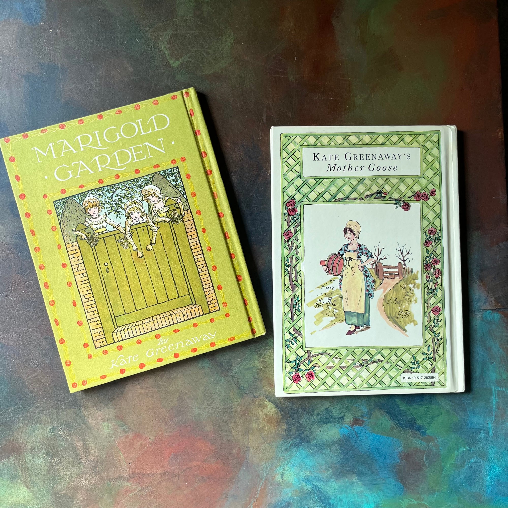 Marigold Garden & Kate Greenaway's Mother Goose-vintage poetry-vintage nursery rhymes-Kate Greenaway-view of the back covers