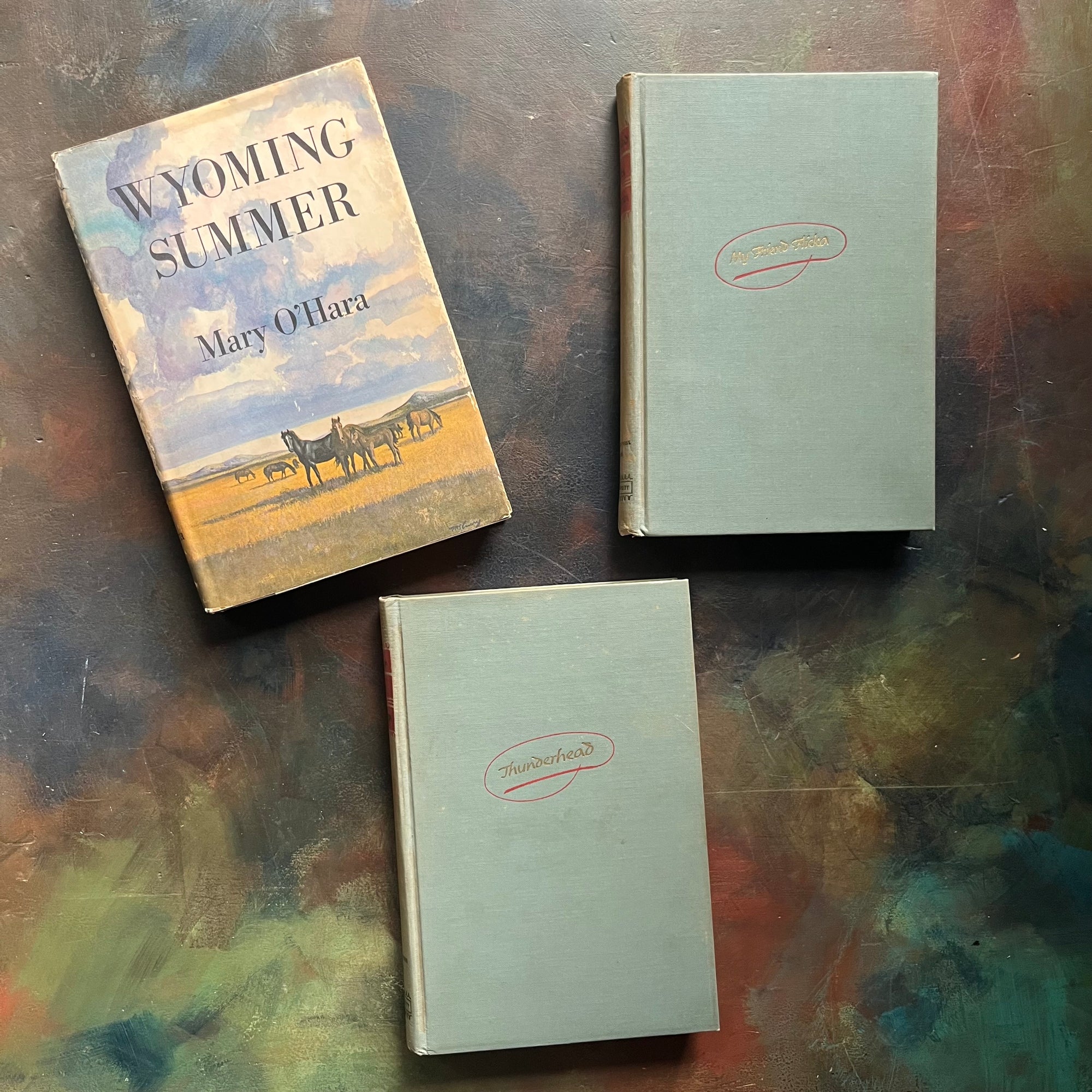 Vintage Horse books written by Mary O'Hara-My Friend Flicka-Thunderhead-Wyoming Summer-vintage horse classics-view of the front covers
