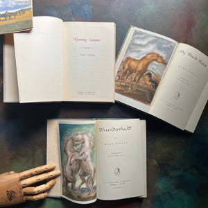 Vintage Horse books written by Mary O'Hara-My Friend Flicka-Thunderhead-Wyoming Summer-vintage horse classics-view of the title pages and frontispieces