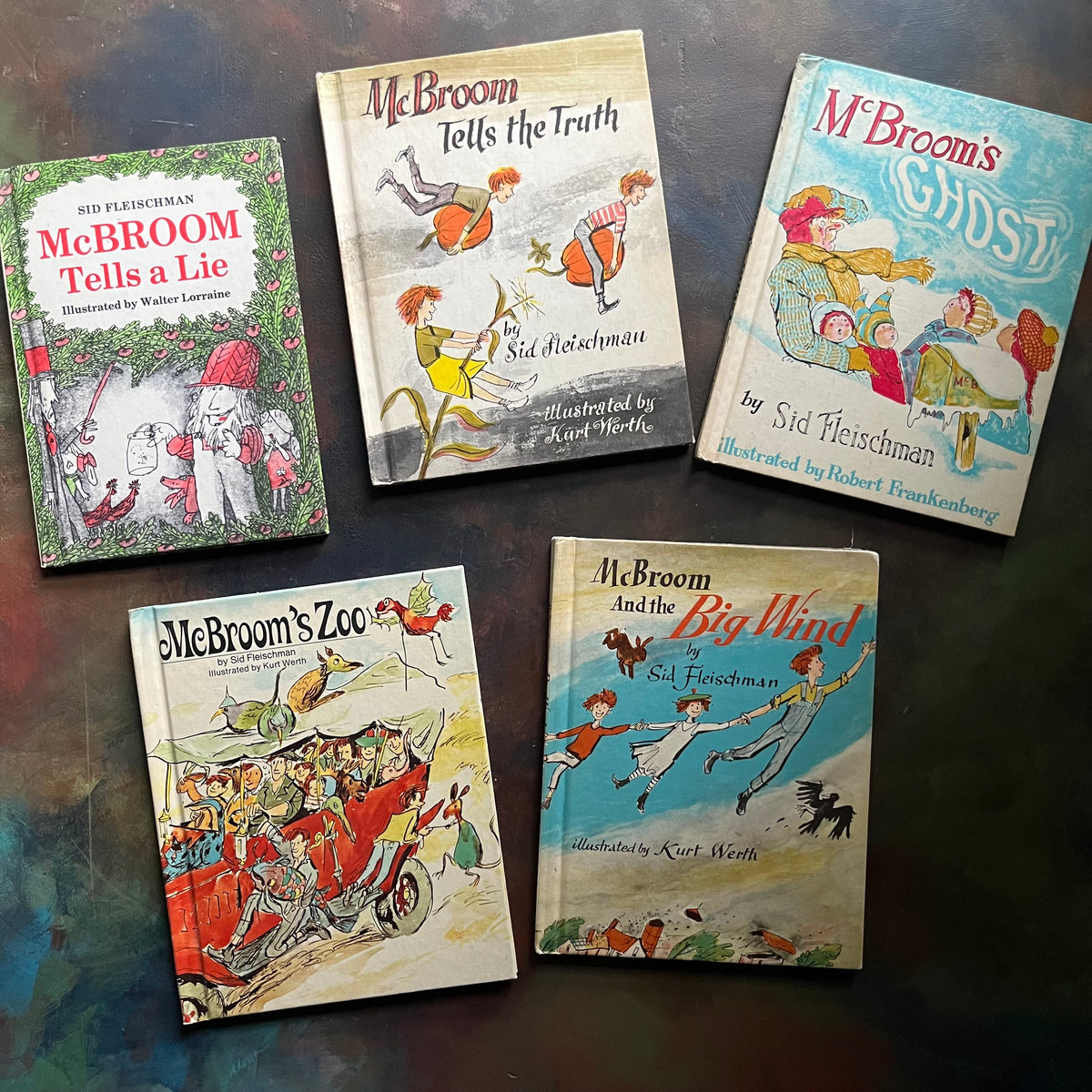 Set of Five McBroom Adventures Picture Books written by Sid Fleischman-Kurth Werth illustrations-vintage children's picture book set-fun read aloud books-view of the front covers