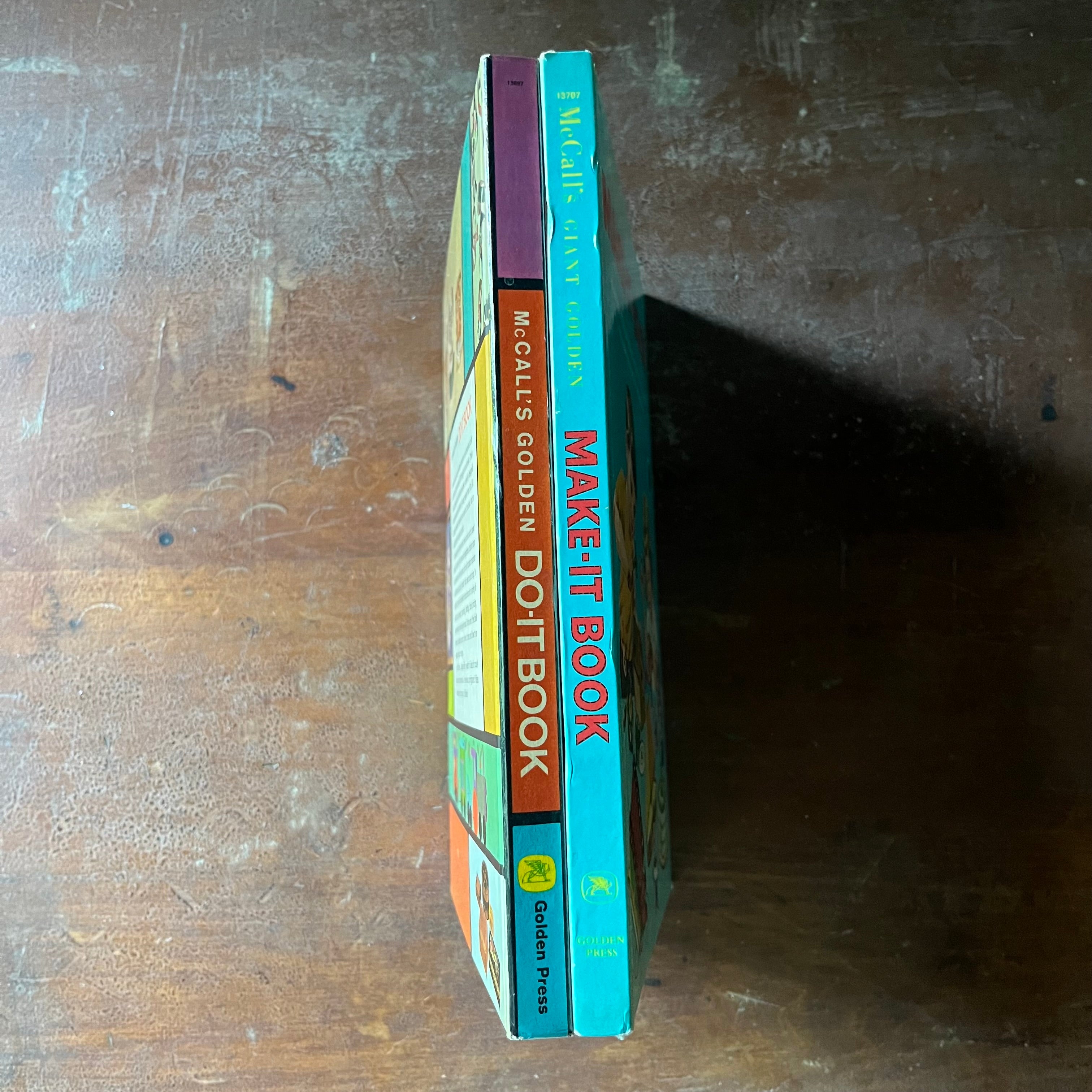 vintage children's activity book set - McCall's Giant Golden Book Set-Make-it Book & Do-It Book - view of the spines