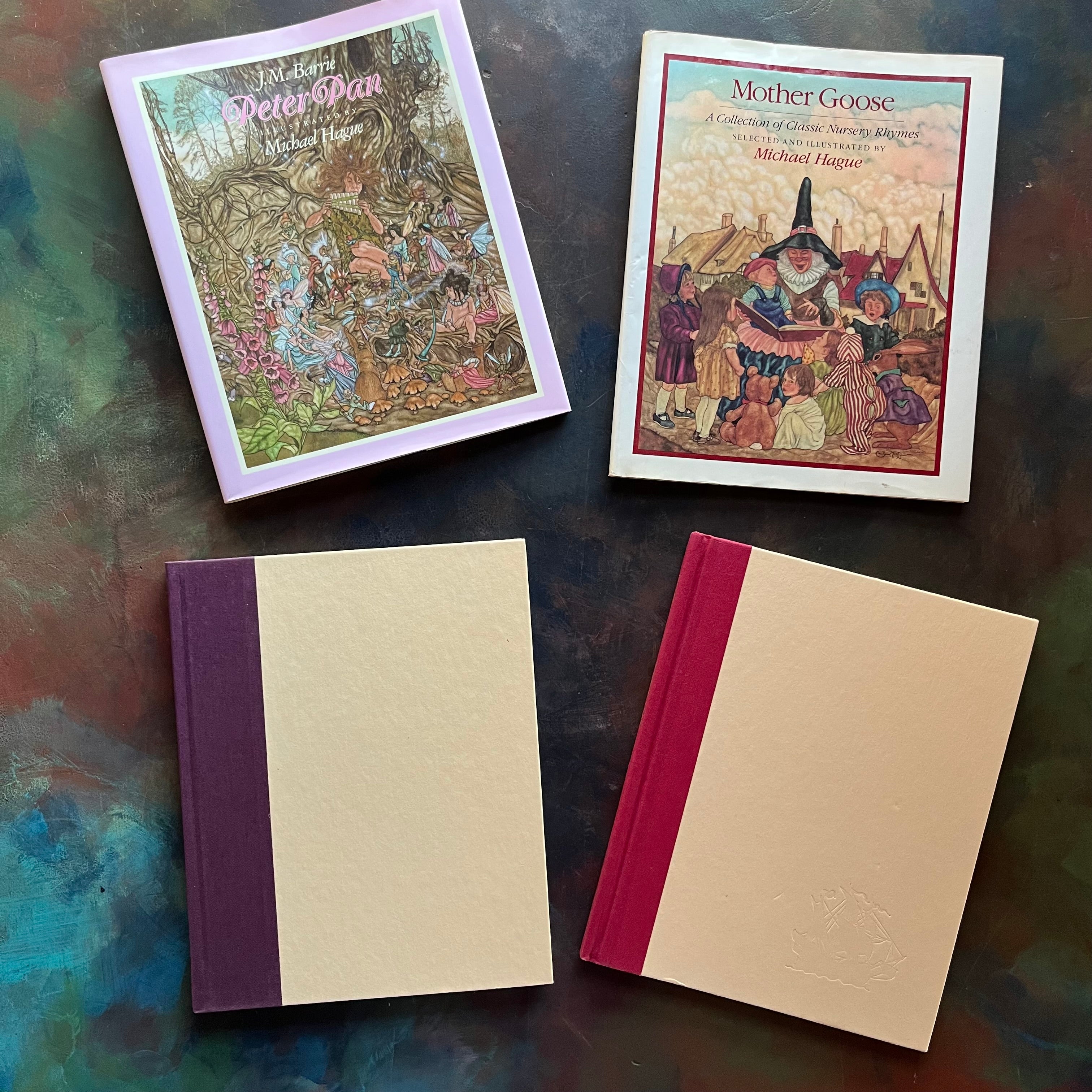 Michael Hague Illustrated Books Set-Peter Pan written by J. M. Barrie-Mother Goose-Vintage Children’s Classics-read aloud favorites-view of the front covers