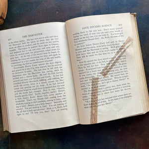 Michael O'Halloran and The Harvester-written by Gene Porter Stratton with Photograph of the Author-vintage, wholesome books-view of the condition of The Harvester - tape noted over a page tear