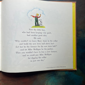 Mike Mulligan and His Steam Shovel written and illustrated by Virginia Lee Burton-rare 1939 First Edition Early Printing--vintage children's picture book-view of the acknowledgement included on page 39.