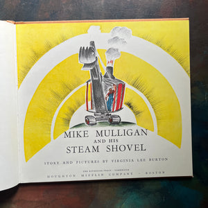 Mike Mulligan and His Steam Shovel written and illustrated by Virginia Lee Burton-rare 1939 First Edition Early Printing--vintage children's picture book-view of the title page