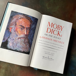 Moby Dick or the Whale-Herman Melville-1977 Easton Press Edition-classic American Literature-Gift Book-view of the title page & frontispiece in full color - an illustration of Herman Melville