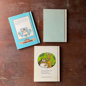 vintage children's picture books, An I Can Read Book Set -Morris the Moose Three Book Set story and illustrations by Bernard Wiseman - view of the back covers