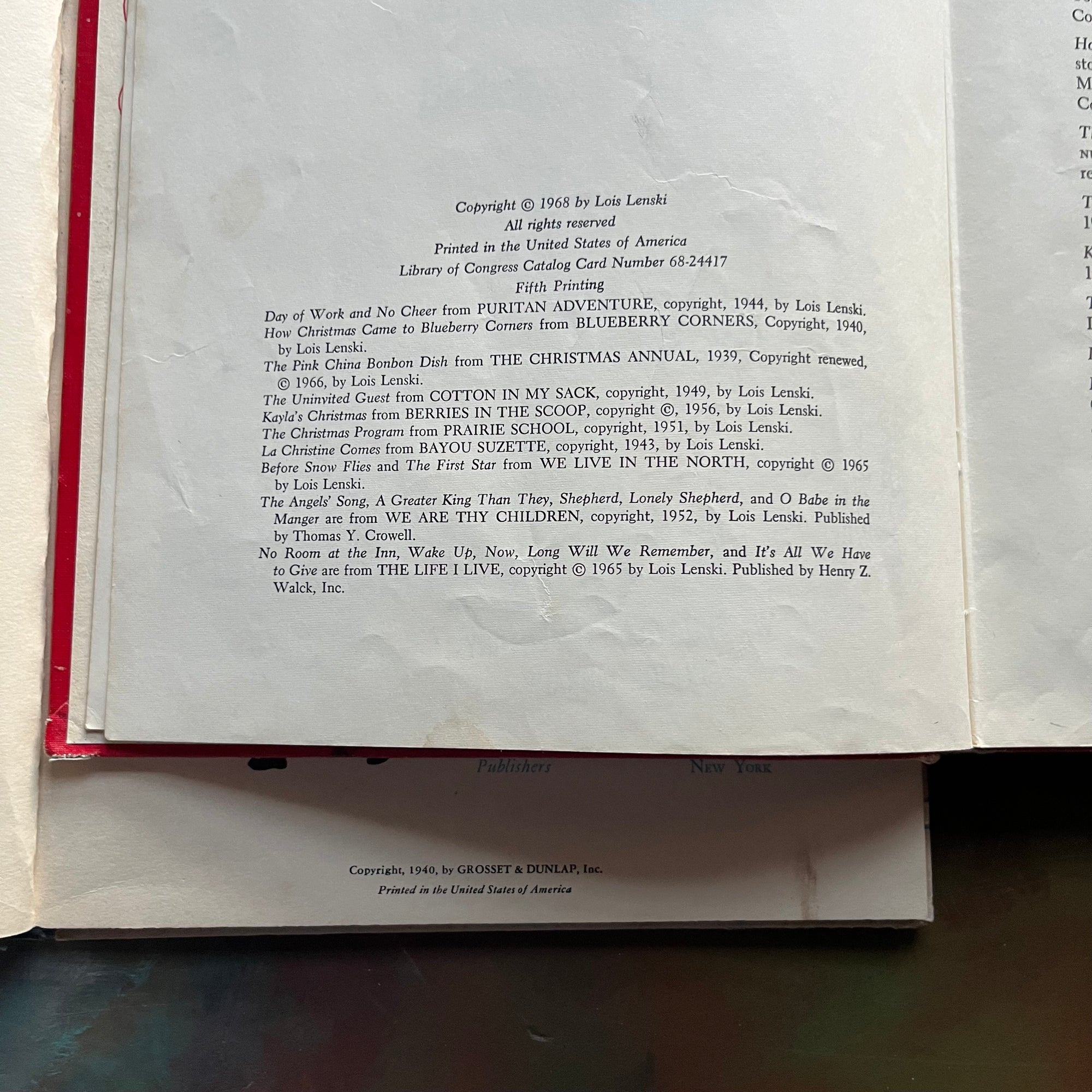 Mother Makes Christmas and Lois Lenski's Christmas Stories-wholesome family Christmas stories-vintage children's books-view of the copyrights