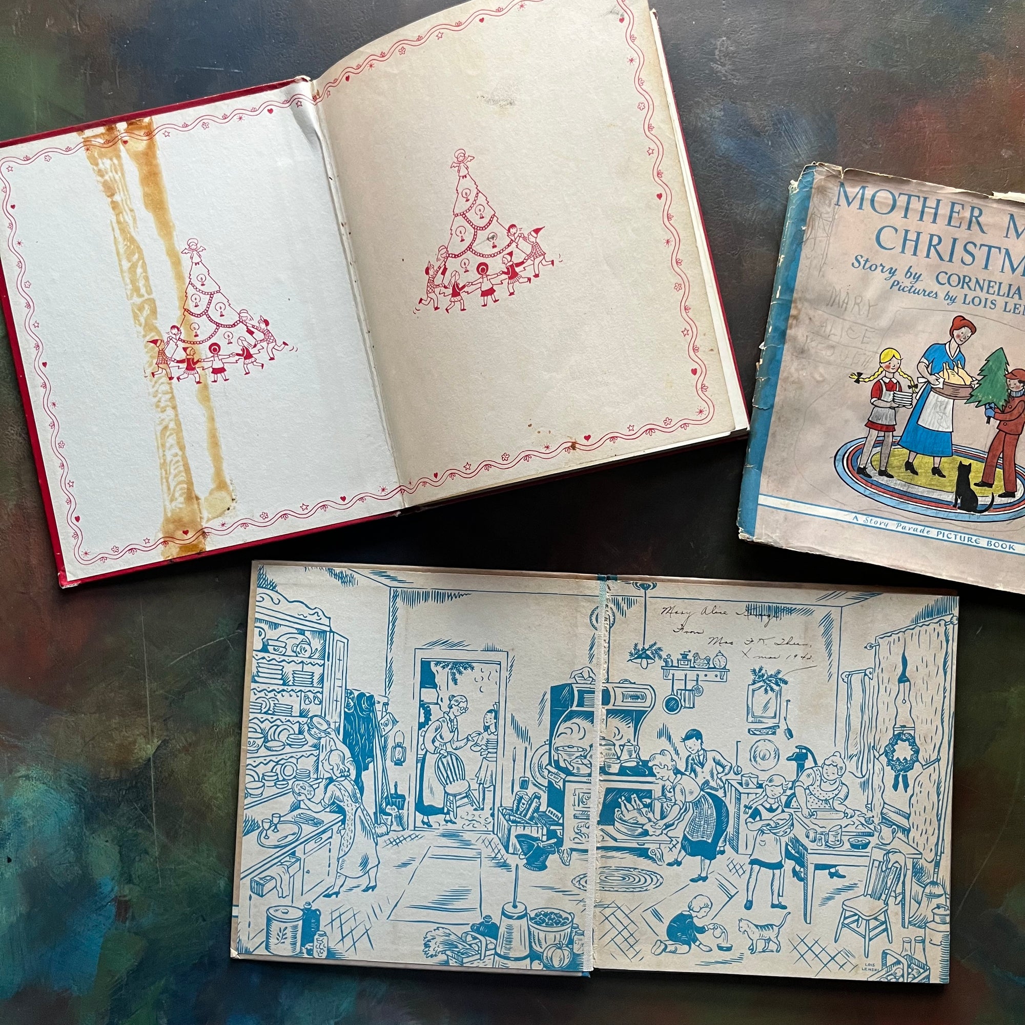Mother Makes Christmas and Lois Lenski's Christmas Stories-wholesome family Christmas stories-vintage children's books-view of the inside covers